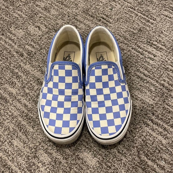Vans Shoes - Women’s Size US 5.5 Blue Checkered Slip On Vans